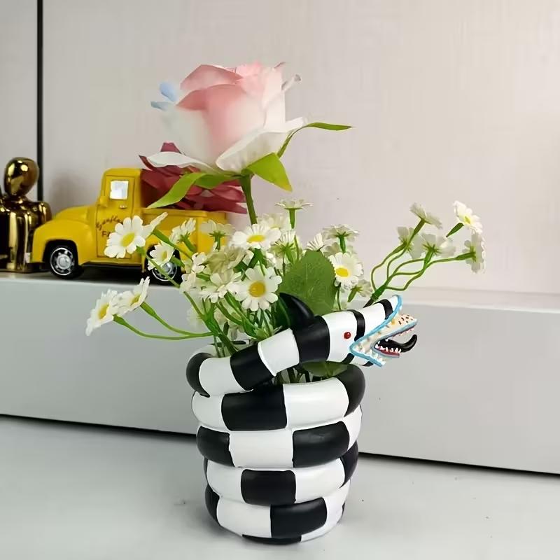 Snake Plant Ceramic - 1개의 흑백 뱀 모양 레진 화분