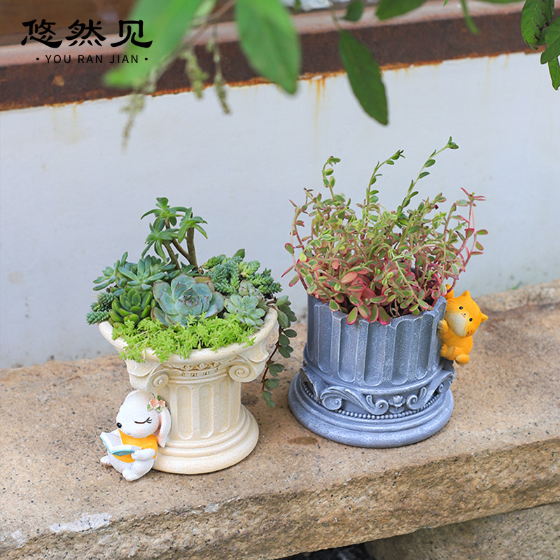 로마 기둥 그리스 기둥 화분, 다육 식물용 만화 동물  - Snake Plant Ceramic 리뷰 및 가격