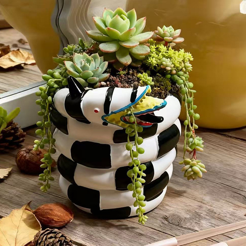 1개의 흑백 뱀 모양 레진 화분 - 창의적인 DIY 스 - Snake Plant Ceramic 리뷰 및 가격