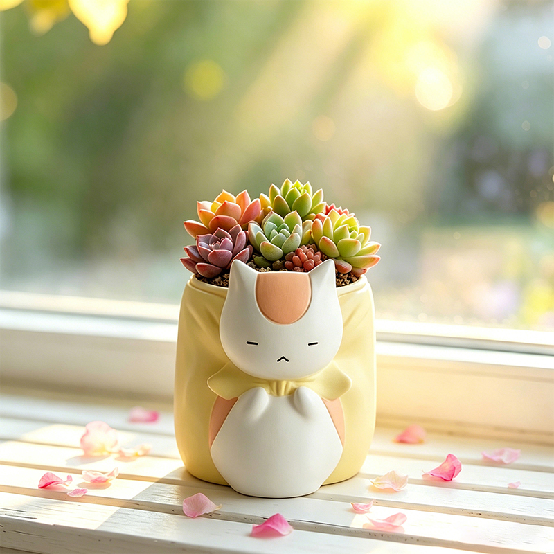 잠자는 통통한 고양이 모양 레진 다육식물 화분, 귀여운 - Snake Plant Ceramic 리뷰 및 가격